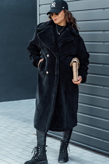 Damen Wintermantel LUXERII langer Pelzmantel schwarz Dstreet TY4688