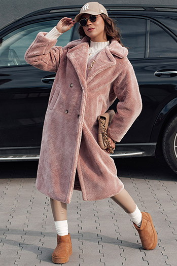 Damen Wintermantel LUXERII langer Pelzmantel rosa Dstreet TY4689