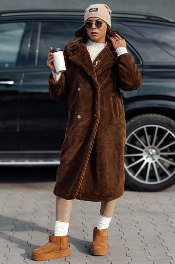 Damen Wintermantel LUXERII langes Fell camel Dstreet TY4690