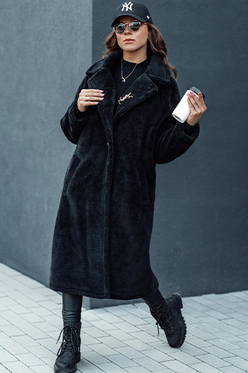 Damen Wintermantel GLAMFUR langer Pelzmantel schwarz Dstreet TY4697