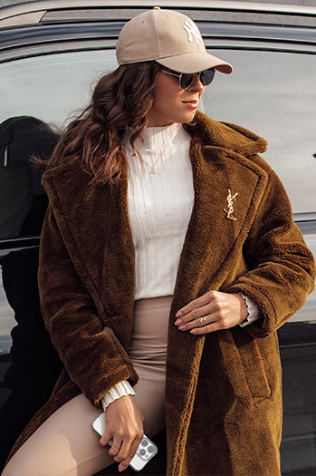 Damen Wintermantel GLAMFUR langes Fell camel Dstreet TY4699