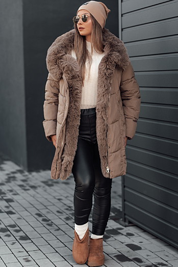 Damen Winterjacke MORISIO lang gesteppt mit Kapuze dunkelbeige Dstreet TY4701
