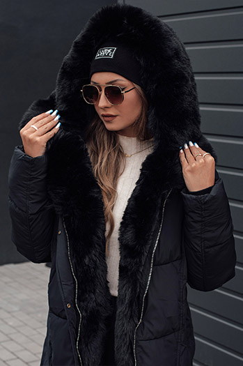 Damen Winterjacke MORISIO lang gesteppt mit Kapuze schwarz Dstreet TY4702