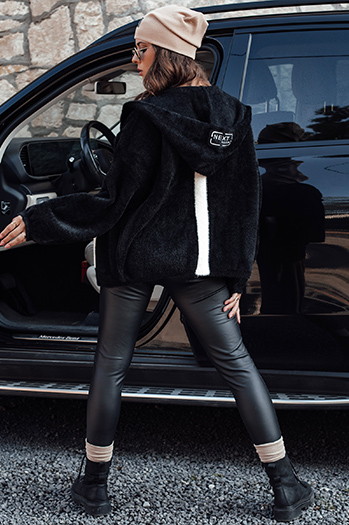 Damen NANCY Alpaka Jacke mit Kapuze schwarz Dstreet NY0693