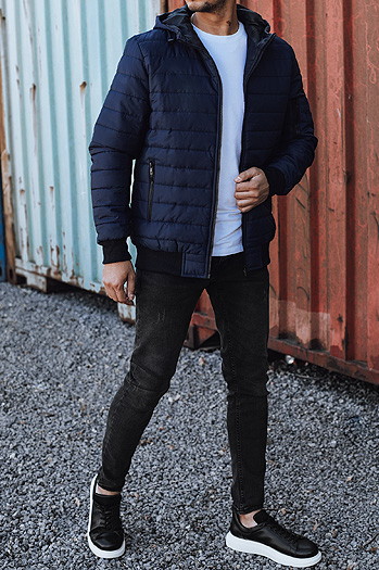 Herren Übergangsjacke mit gesteppter Kapuze navy blau Dstreet TX4936