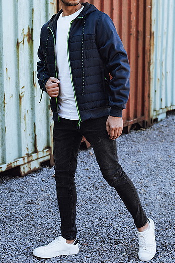 Herren Übergangsjacke mit gesteppter Kapuze navy blau Dstreet TX4939