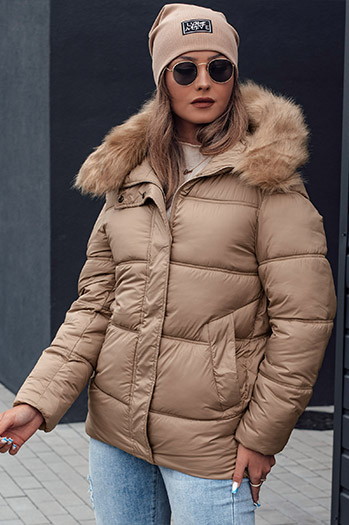 NORDKOLL Damen Winter Steppjacke mit Kapuze beige Dstreet TY4709