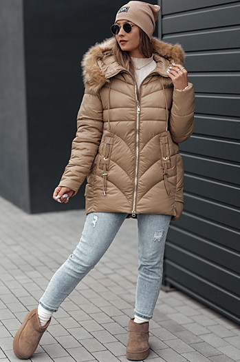 Damen Winterjacke MELOMA gesteppt mit Kapuze beige Dstreet TY4712