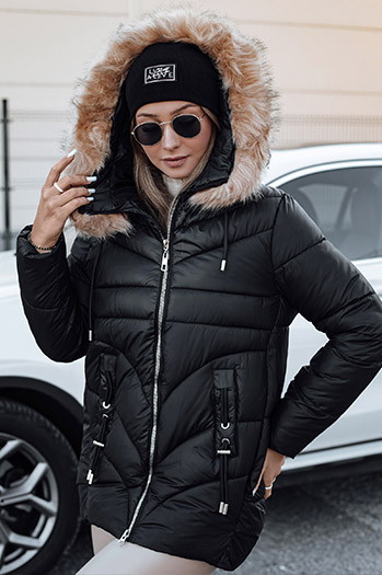 Damen Winterjacke MELOMA gesteppt mit Kapuze schwarz Dstreet TY4713