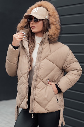 Damen Winterjacke LESISI gesteppt mit Kapuze beige Dstreet TY4715