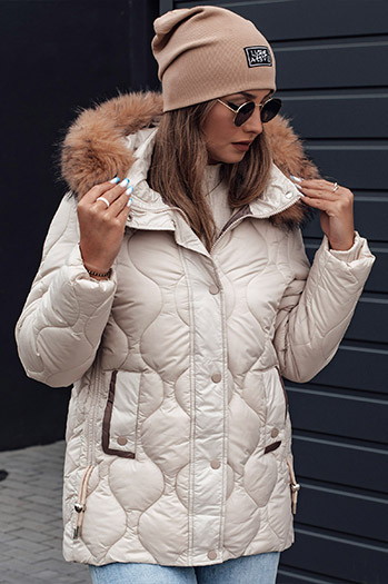 Damen Winterjacke LUMORE gesteppt mit Kapuze hellbeige Dstreet TY4724