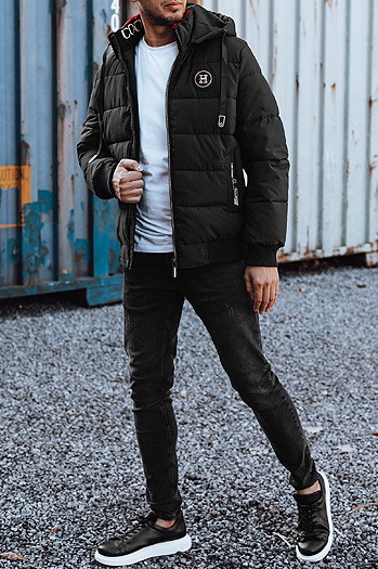 Herren Steppwinterjacke mit Kapuze schwarz Dstreet TX4948