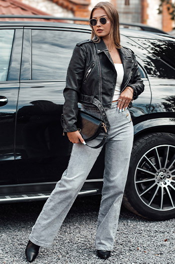 Damen ZIPELLA Baggy-Jeans mit hoher Taille grau Dstreet UY2207