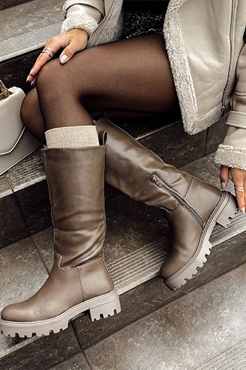 Damen KICKBOOT lange khaki Stiefel Dstreet ZY0500