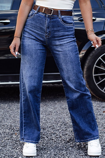 Damen RETROFIT Baggy Jeans Hose mit Gürtel Set in blau Dstreet UY2233