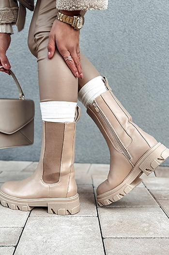 Damen TRUESTEP lange Stiefel mit dicker Sohle beige Dstreet ZY0533