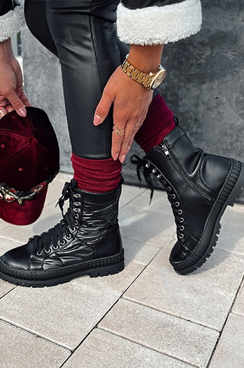 Damen CITYSTRY Schnürstiefel mit klobiger Sohle schwarz Dstreet ZY0539