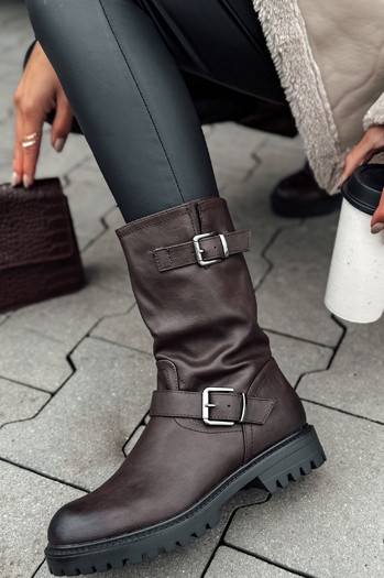 Damen WORKENNA kurze braune Stiefel Dstreet ZY0543