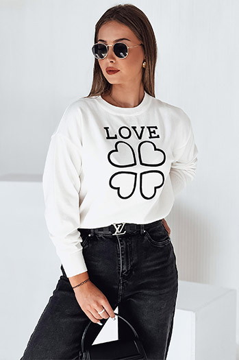 Bedruckter Damen-Pullover CLOVER weiß Dstreet MY2337