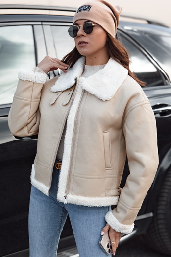 Damen FURBLAZE Lederjacke mit Schafsfell Dstreet beige TY4731