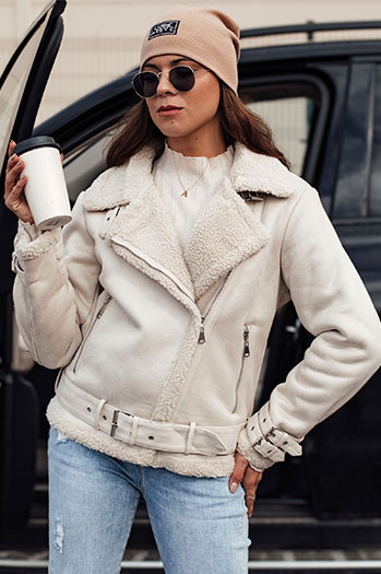 Damen LEVERINO Wildlederjacke mit Schafsfell weiß Dstreet TY4732