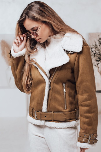 Damen LEVERINO Wildlederjacke mit Schafsfell camel Dstreet TY4733