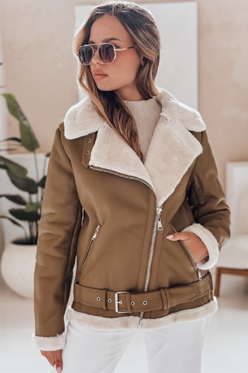 NORFDIMA Damen Lederjacke mit Schafsfelljacke camel Dstreet TY4738