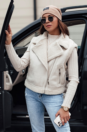 Damenweste aus Wildleder mit Schafsfell WOOLZIP weiß Dstreet TY4743