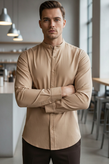 Beigefarbenes Herrenhemd mit Stehkragen Dstreet DX2601