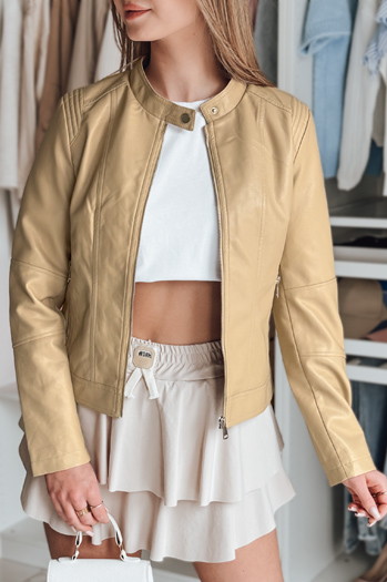 Damen Lederjacke mit Kapuze METSOUL beige Dstreet TY4745