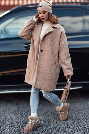Damen PLUSHLINE Lammfellmantel lang beige Dstreet NY0711