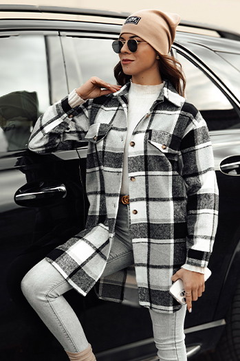 Damen Übergröße PLAIDIFY Shirt Jacke schwarz Dstreet TY4752