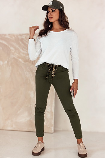 Damen CHARMYOU Denim-Hose mit Gürtel oliv Dstreet UY2270