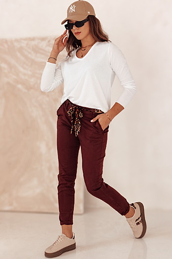 Damen CHARMYOU Denim-Hose mit Gürtel burgund Dstreet UY2271