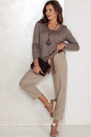 Damen Cordhose Einheitsgröße SOFTYLA mit Streifen beige Dstreet UY2281