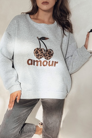 Damen Sweatshirt in Übergröße CHERRILUXE mit Kirsche grau Dstreet BY1343