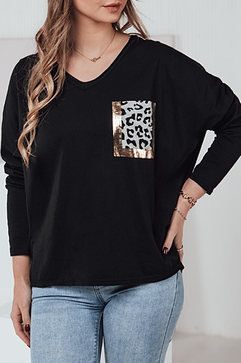 GLAMZONE Damen Oversize Bluse mit Druck schwarz Dstreet RY2682