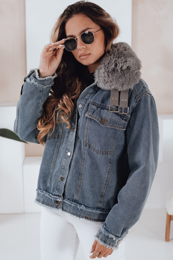 Damen FURDENIM Jeansjacke mit Fell hellblau Dstreet TY4755