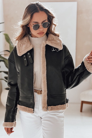 Damen Lederjacke SHEREB mit Schafsfell schwarz Dstreet TY4756