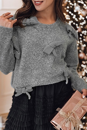 Damen Einheitsgröße BOWTONE Pullover mit Schleifen hellgrau Dstreet MY2354
