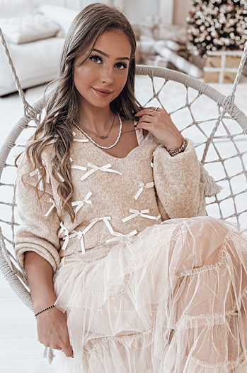 Damen RIBBLOOM Pullover mit Schleifen dunkelbeige Dstreet MY2359