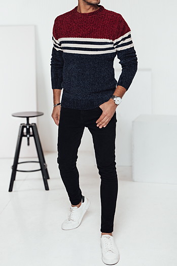 Gestreifter Marineblauer Herren-Pullover Dstreet WX2229