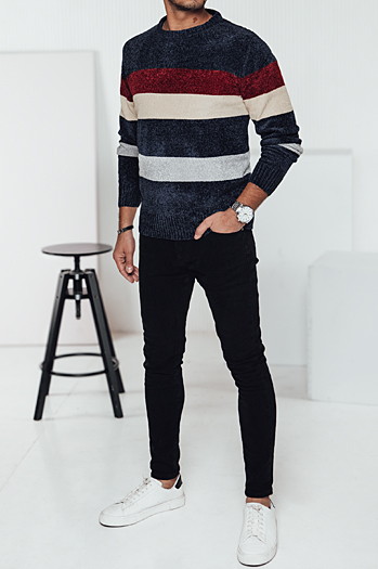 Gestreifter Marineblauer Herren-Pullover Dstreet WX2240