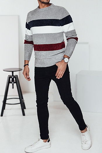 Grauer gestreifter Herren-Pullover Dstreet WX2241