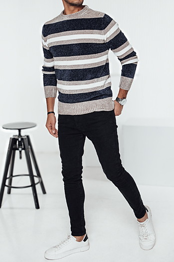 Gestreifter Marineblauer Herren-Pullover Dstreet WX2263
