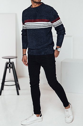 Marineblauer gestreifter Herren-Pullover Dstreet WX2281