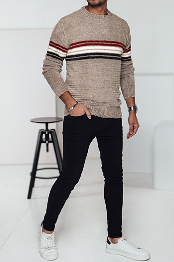 Gestreifter Herren-Pullover hellbraun Dstreet WX2282