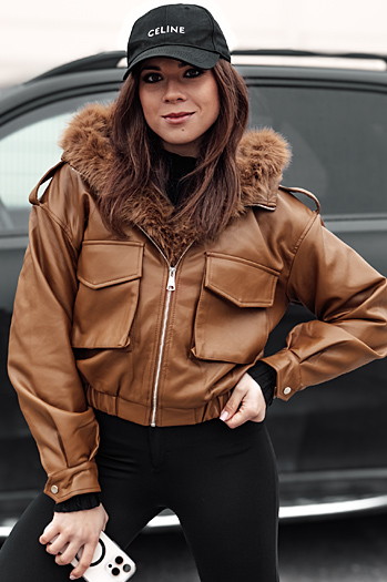 Damen Lederjacke mit Fell SOFTREBEL braun Dstreet TY4761