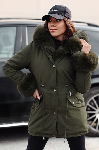 Damen Parka Jacke mit Fell CHARMFUR grün Dstreet TY4768