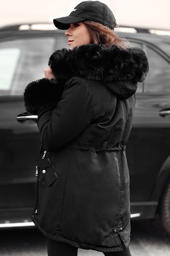 Damen Winter Parka Jacke mit Fell CHARMFUR schwarz Dstreet TY4769